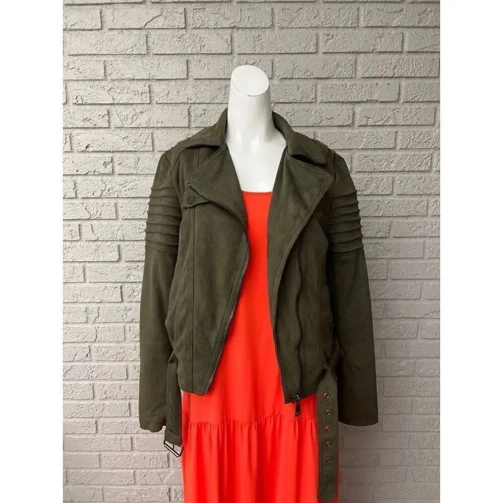 XOXO Women Green Faux Suede Long Sleeve Moto Jacket Size M